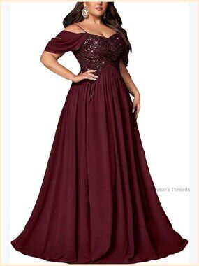 Plus Size Sequin Maxi Dress with Spaghetti Straps A-Line Evening Gown for